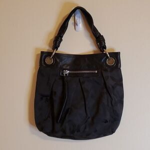 Coach black canvas logo leather handles handbag purse